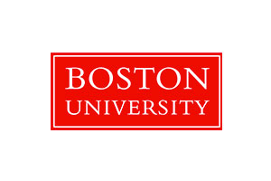 A red and white logo for boston university.