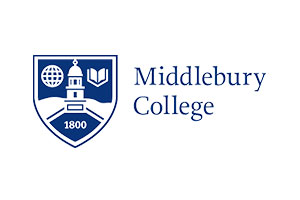 A blue and white logo of middlebury college.