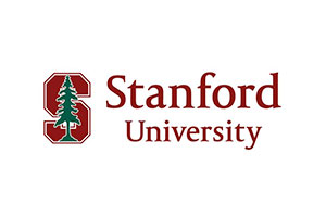 A red and white logo of stanford university.