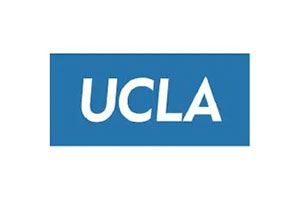 A blue and white logo for ucla.