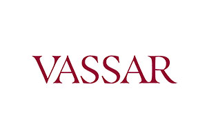 A red and white logo of vassar college.